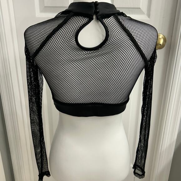 Sheer Whimsigoth Love Culture Black Mesh Long Sleeve Cutout Crop Top – Size M - Picture 2 of 3